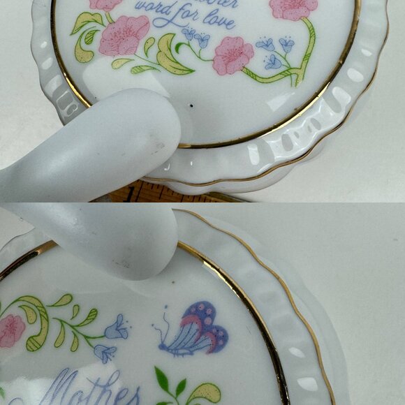 Vtg Mother is another word for love Round Trinket Dish w Lid Gold Accents w Box - Picture 4 of 11